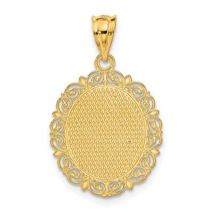 14K Gelbgold Massiver Satinierter Polierter Fische-Sternzeichen Ovaler Anhänger
