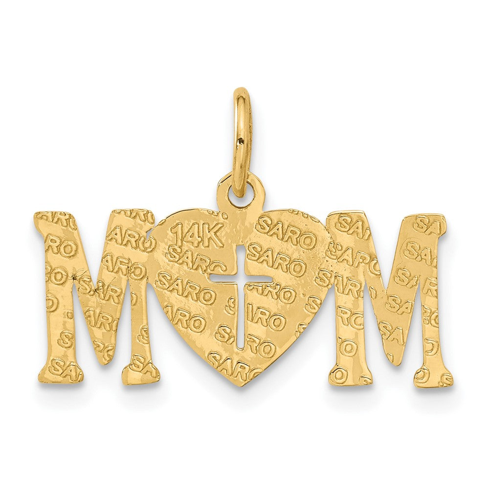 14K Gelbgold Poliert Mama mit Kreuz Charm