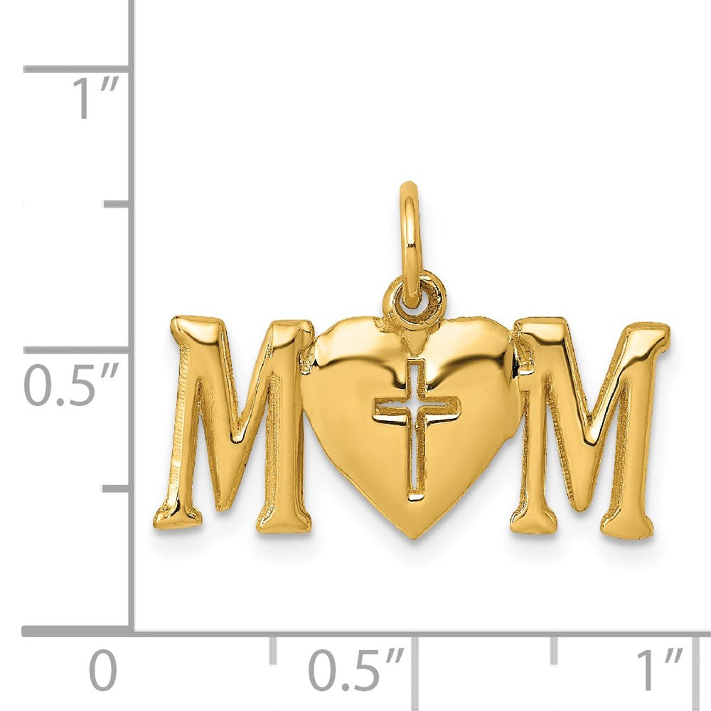 14K Gelbgold Poliert Mama mit Kreuz Charm