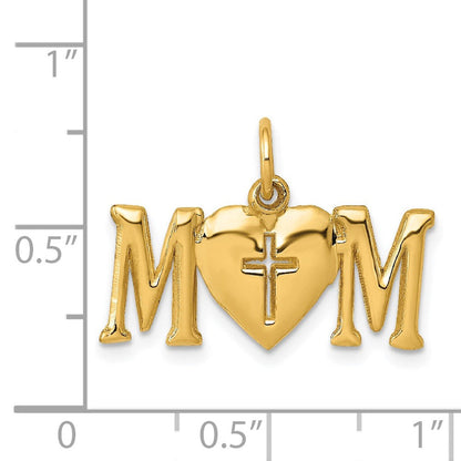 14K Gelbgold Poliert Mama mit Kreuz Charm