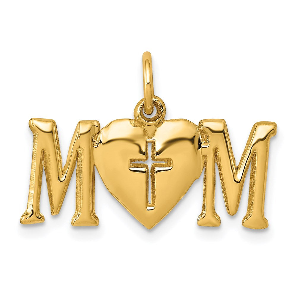 14K Gelbgold Poliert Mama mit Kreuz Charm