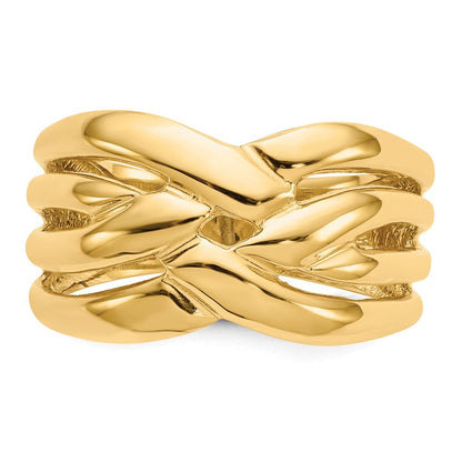 14K Gelbgold Ring mit hochglanzpoliertem, geflochtenem Domdesign