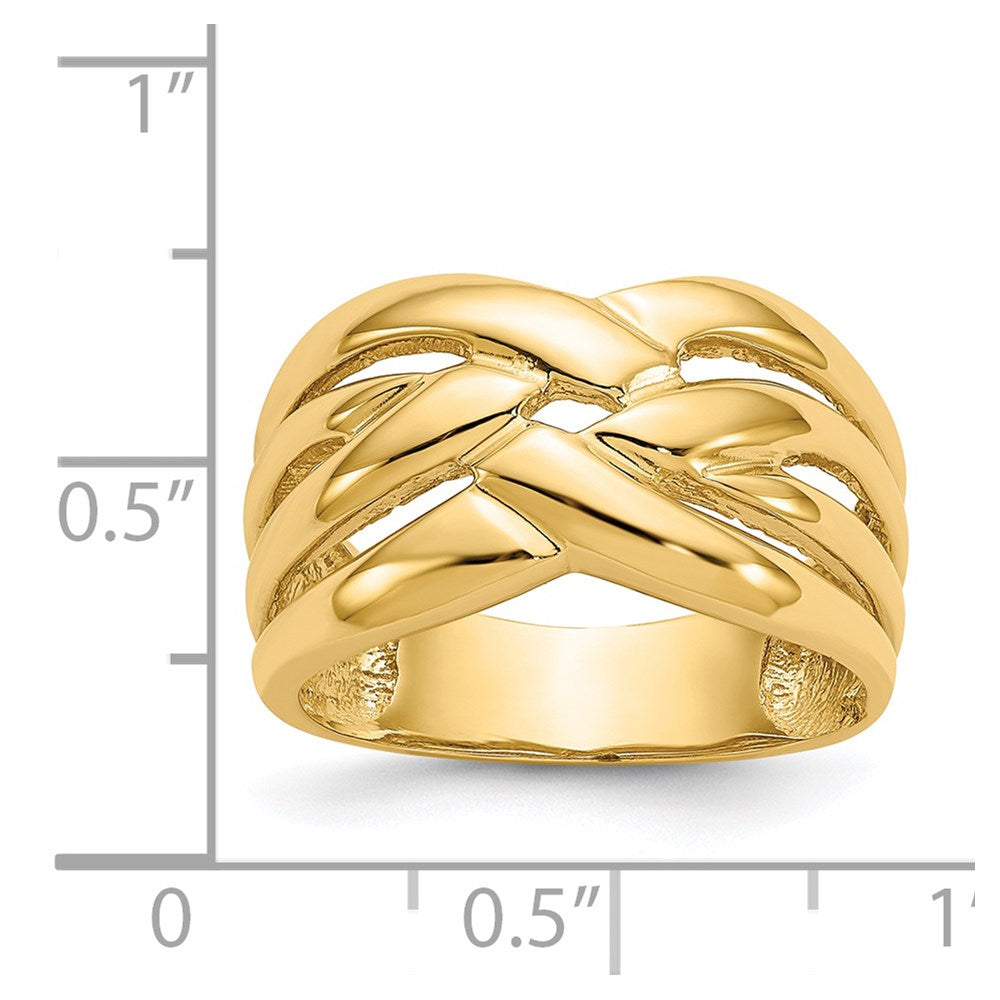 14K Gelbgold Ring mit hochglanzpoliertem, geflochtenem Domdesign
