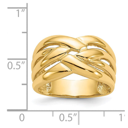14K Gelbgold Ring mit hochglanzpoliertem, geflochtenem Domdesign