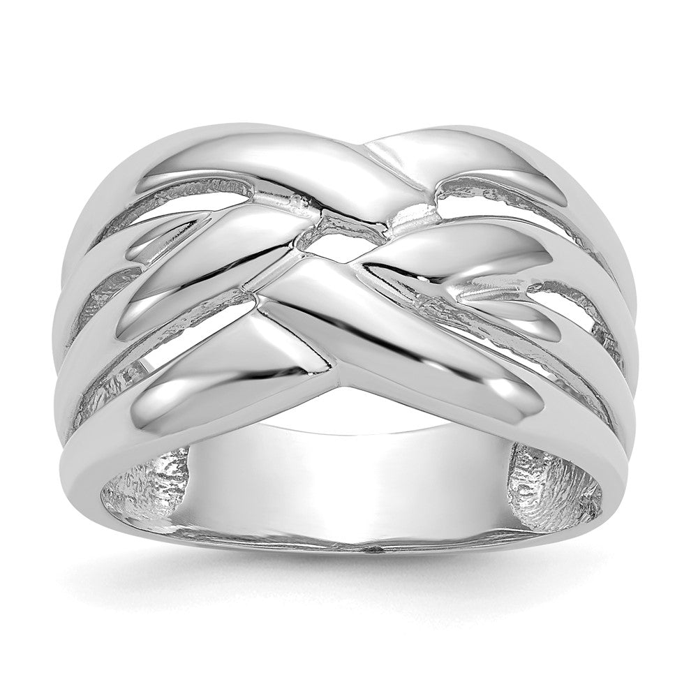 14K Weißgold Hoch Poliert Geflochten Kuppel Ring