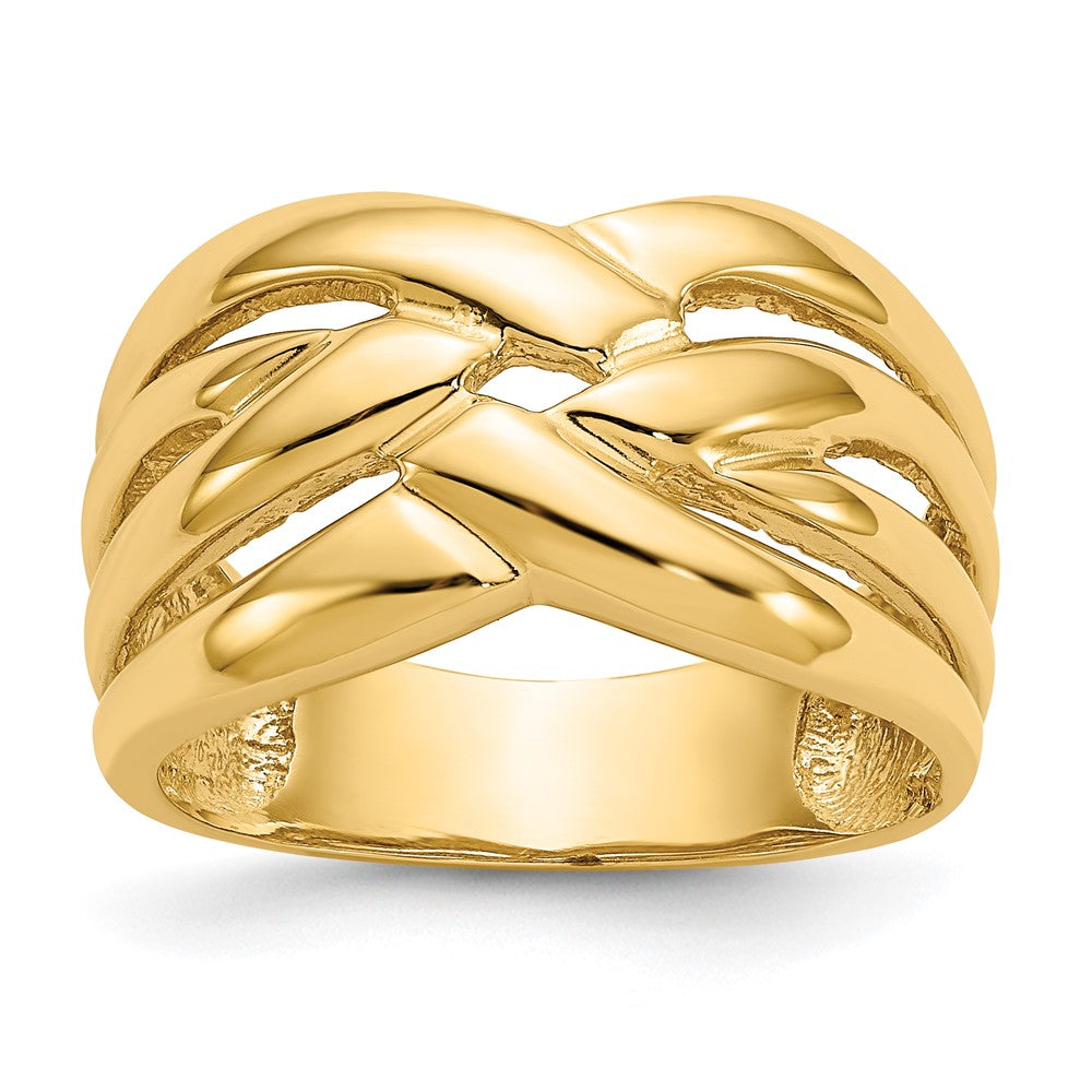 14K Gelbgold Ring mit hochglanzpoliertem, geflochtenem Domdesign