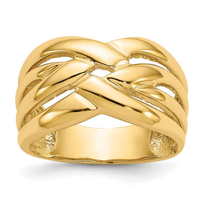 14K Gelbgold Ring mit hochglanzpoliertem, geflochtenem Domdesign