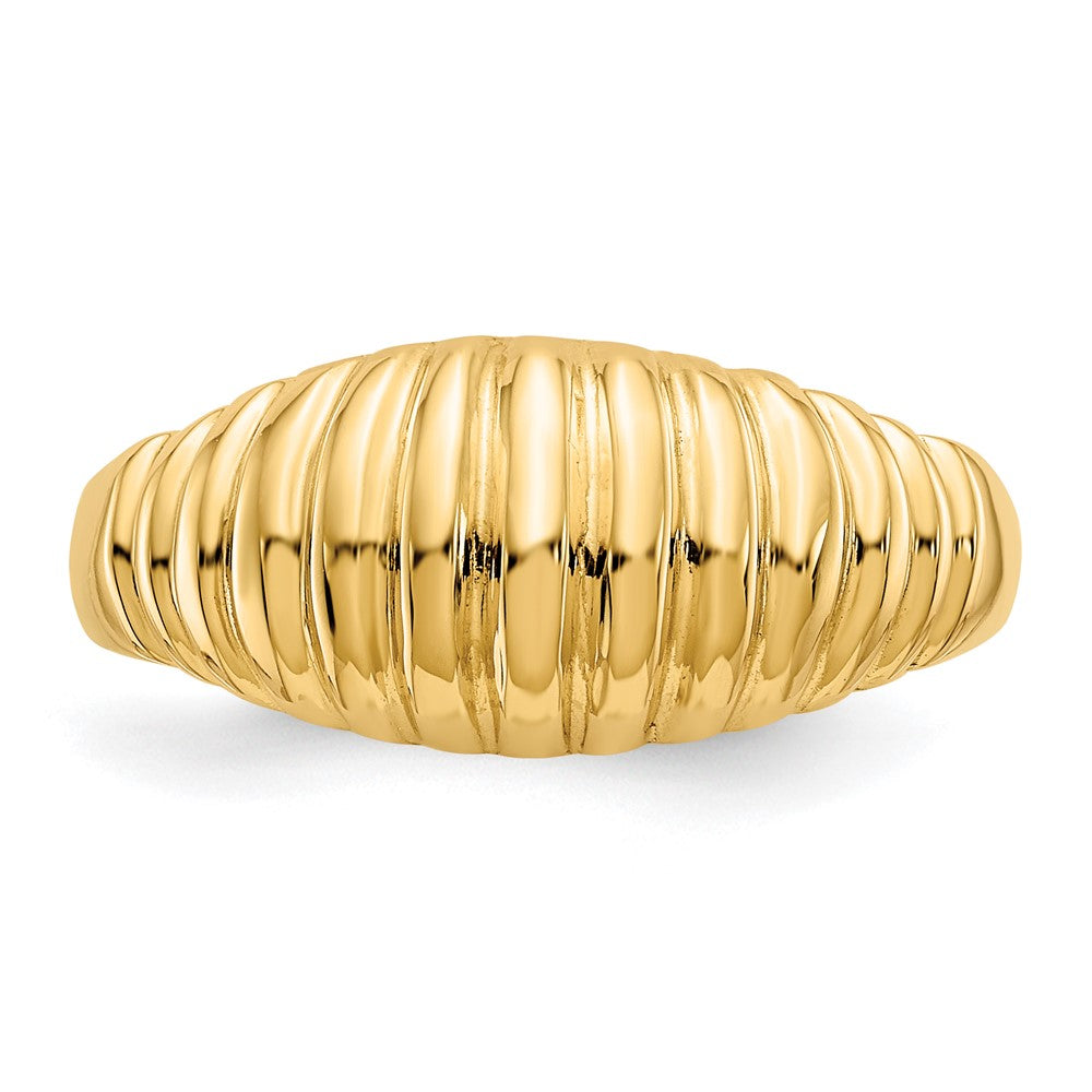 14K Gelbgold Ring mit gerippter Wölbung, hochglanzpoliert