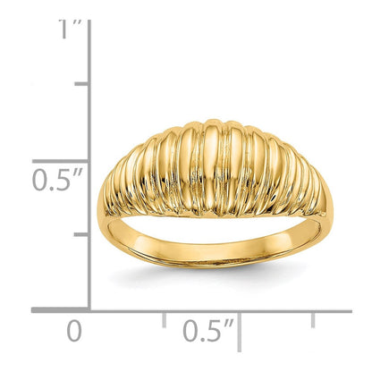 14K Gelbgold Ring mit gerippter Wölbung, hochglanzpoliert