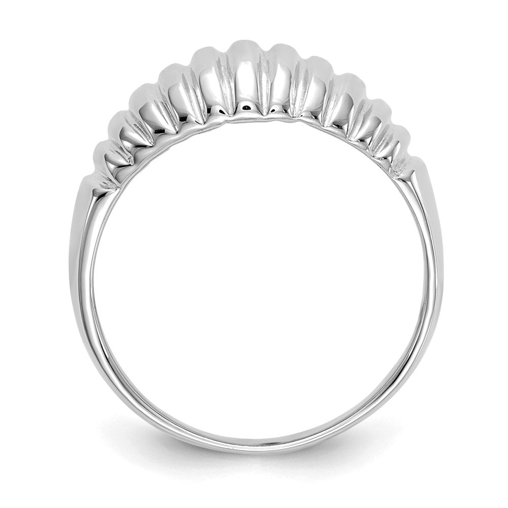 14K Weißgold Hoch Poliert Ribbed Kuppel Ring