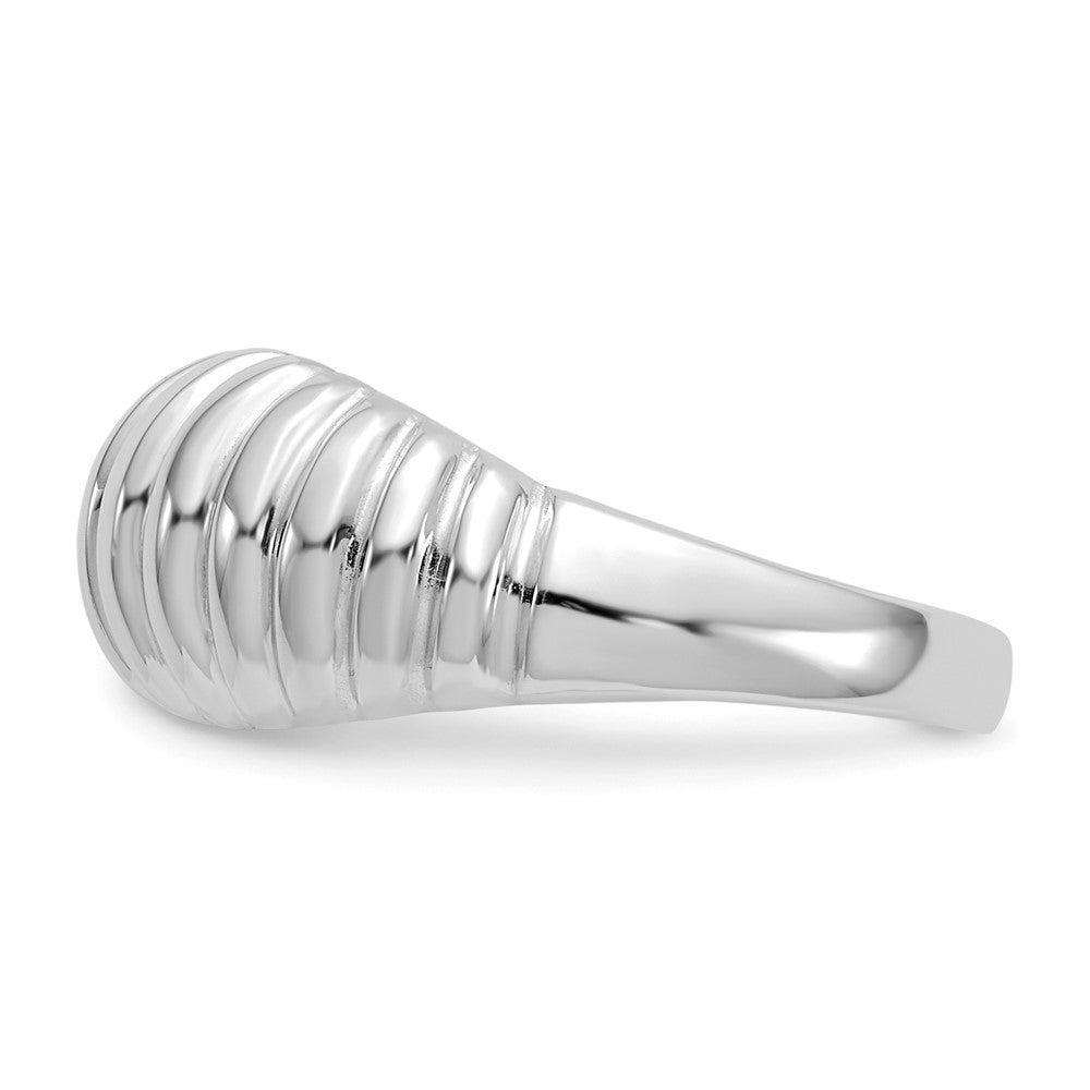 14K Weißgold Hoch Poliert Ribbed Kuppel Ring