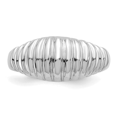 14K Weißgold Hoch Poliert Ribbed Kuppel Ring