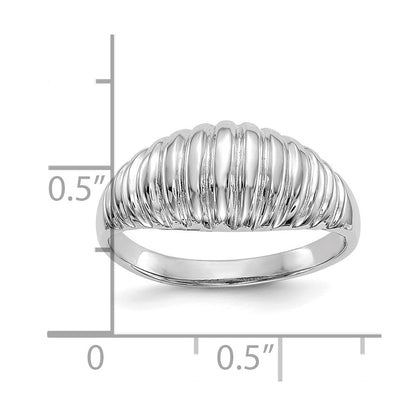 14K Weißgold Hoch Poliert Ribbed Kuppel Ring