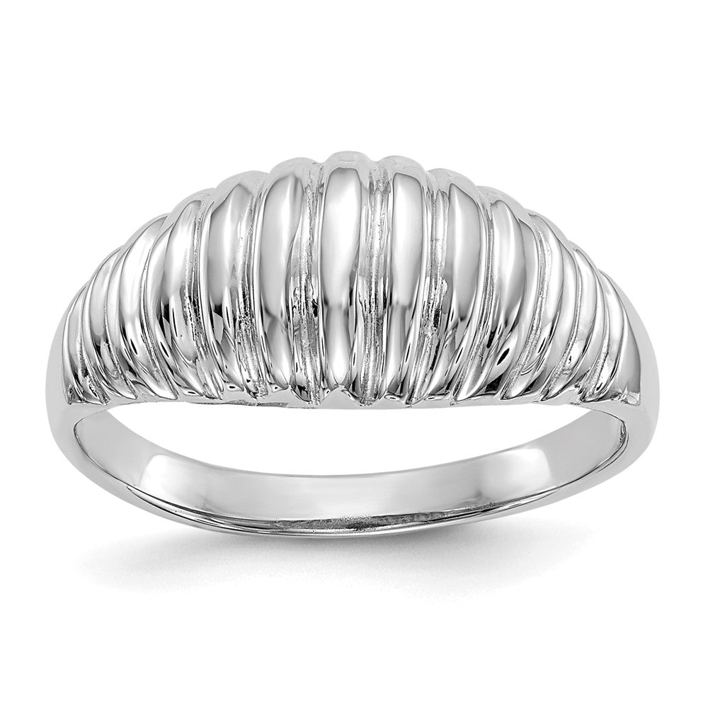 14K Weißgold Hoch Poliert Ribbed Kuppel Ring