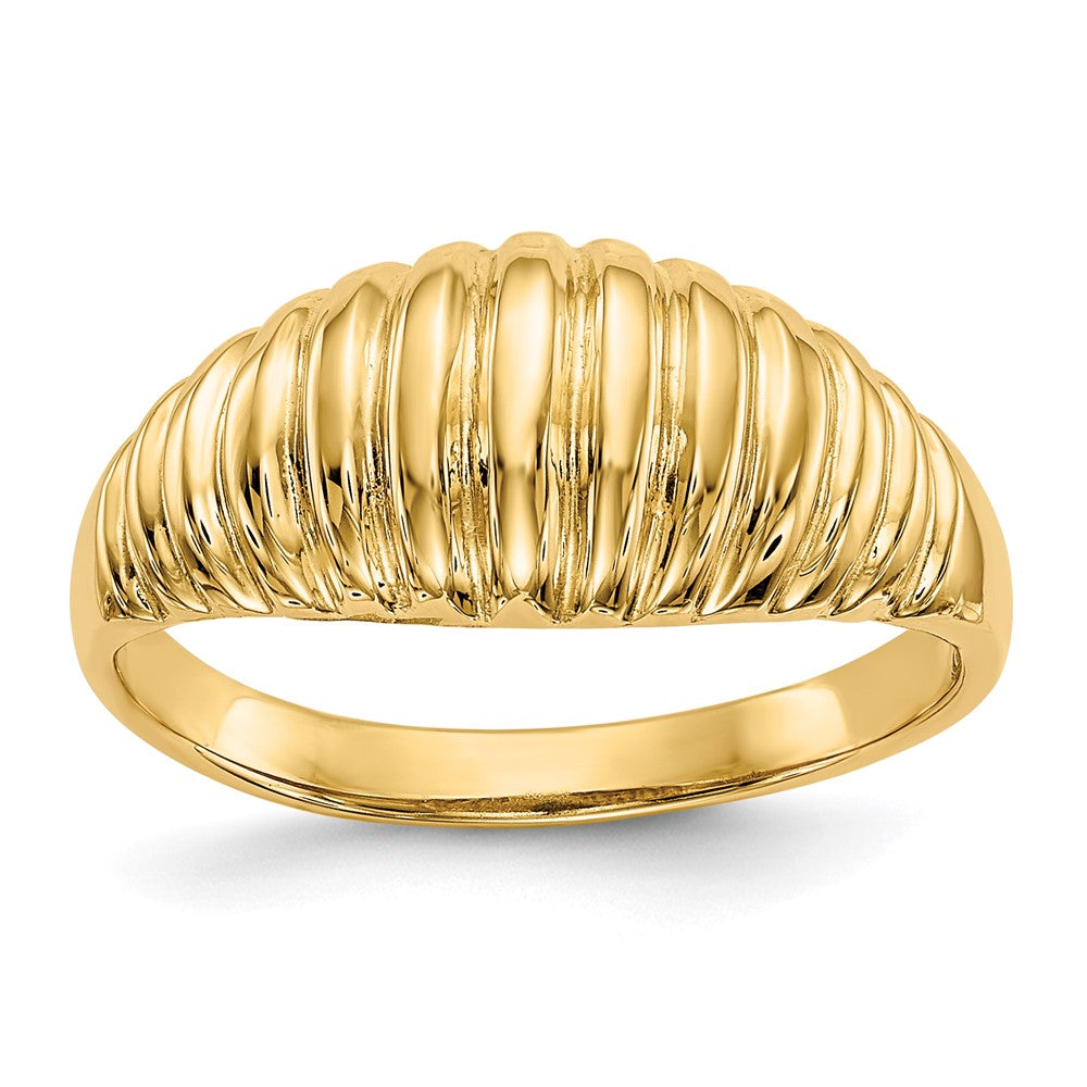14K Gelbgold Ring mit gerippter Wölbung, hochglanzpoliert