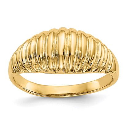 14K Gelbgold Ring mit gerippter Wölbung, hochglanzpoliert