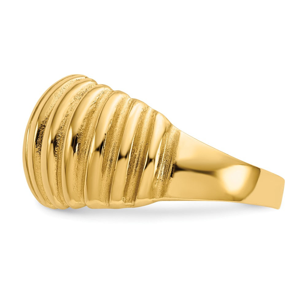 14K Gelbgold hochglanzpolierter gerippter Ring mit Wölbung