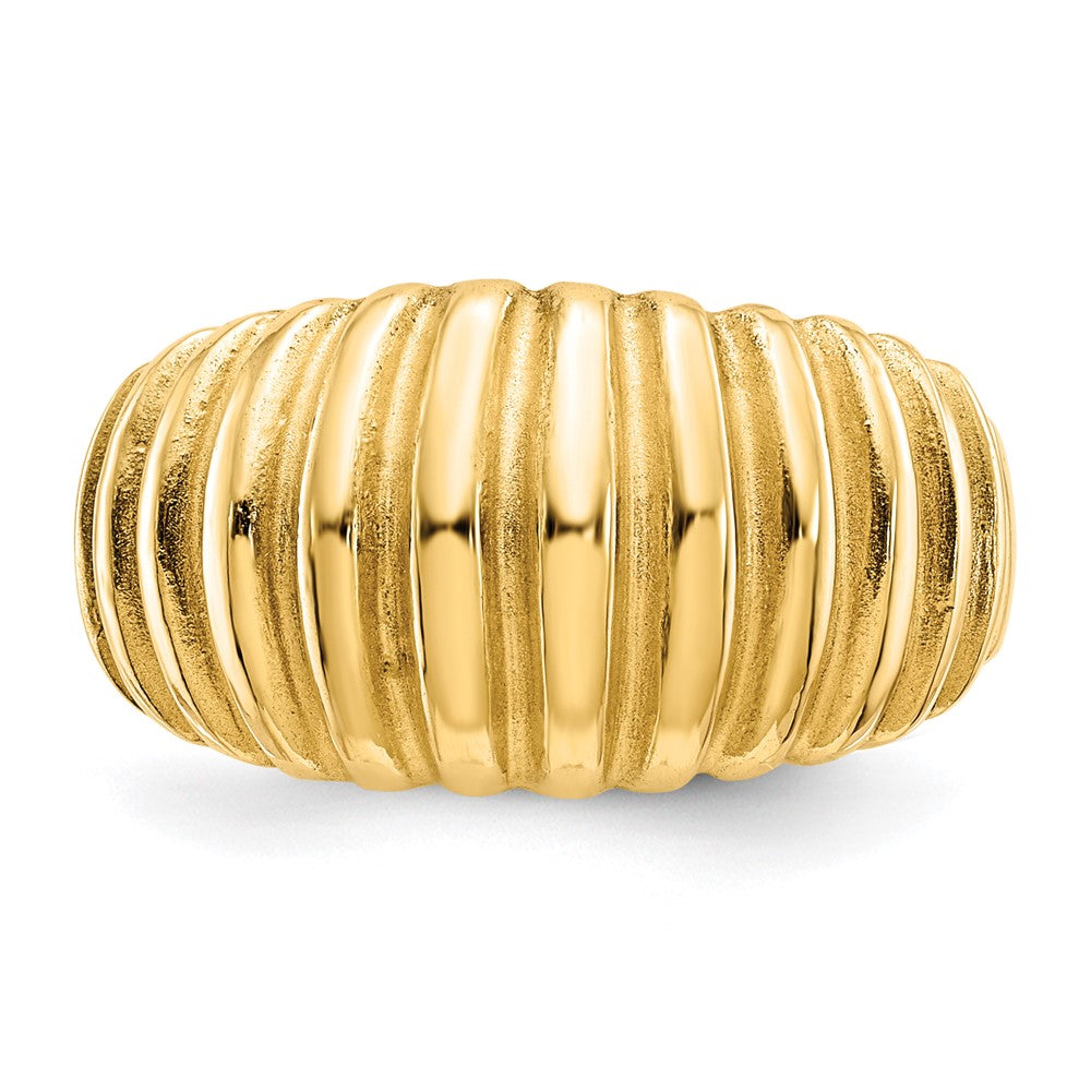 14K Gelbgold hochglanzpolierter gerippter Ring mit Wölbung