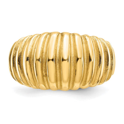 14K Gelbgold hochglanzpolierter gerippter Ring mit Wölbung