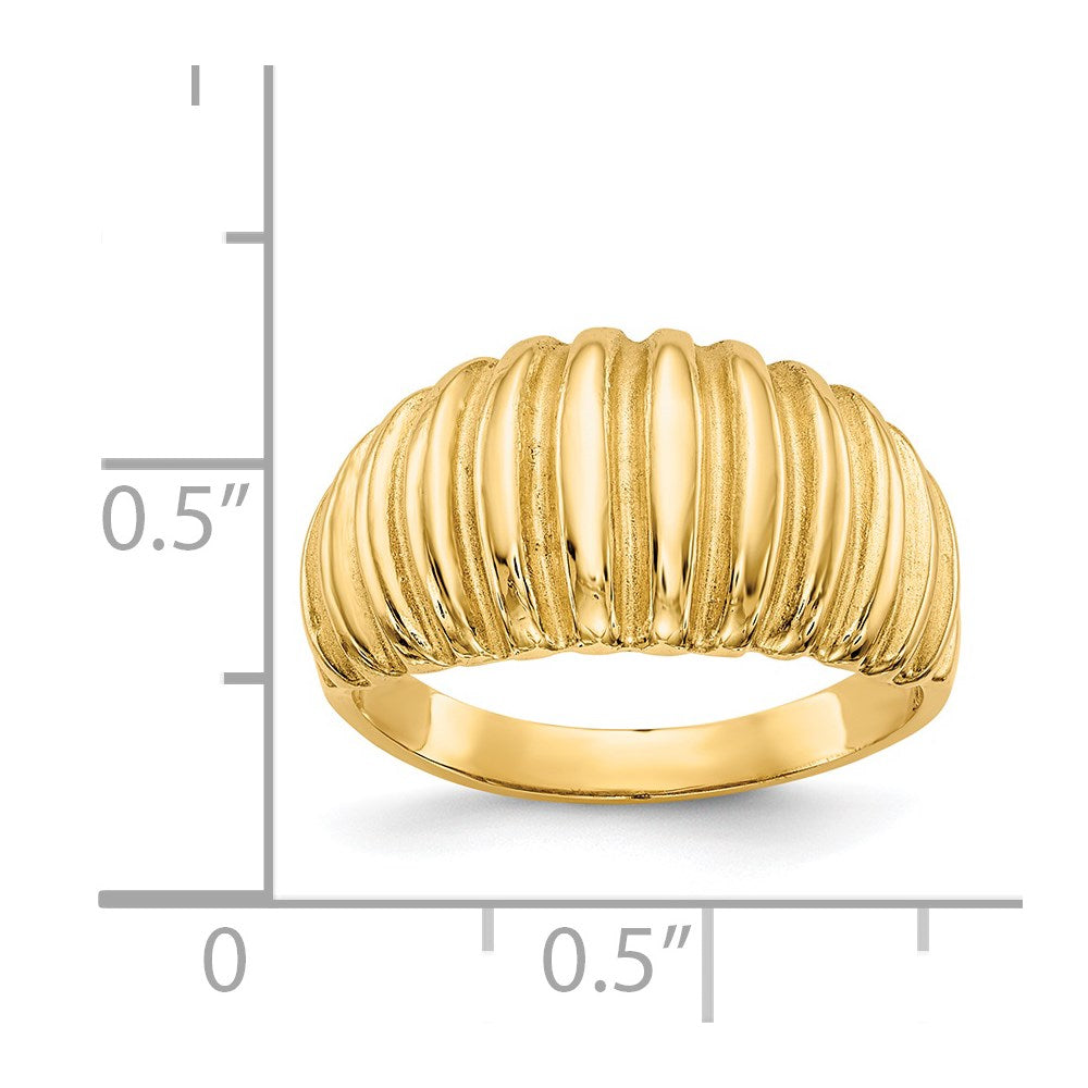 14K Gelbgold hochglanzpolierter gerippter Ring mit Wölbung