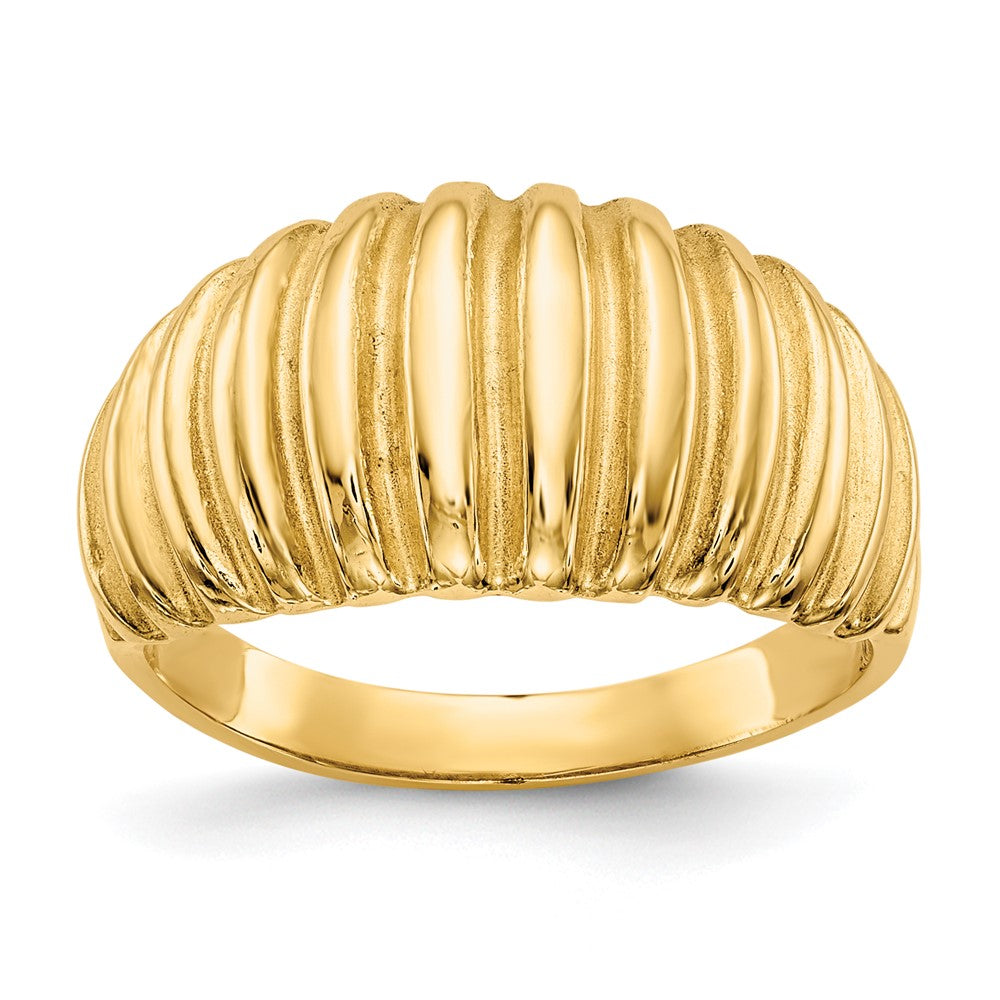 14K Gelbgold hochglanzpolierter gerippter Ring mit Wölbung
