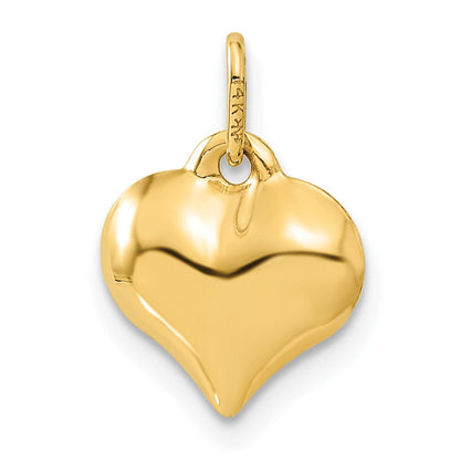 14K Gelbgold Poliert 3-d Diamantiert Gewölbt Herz Charm