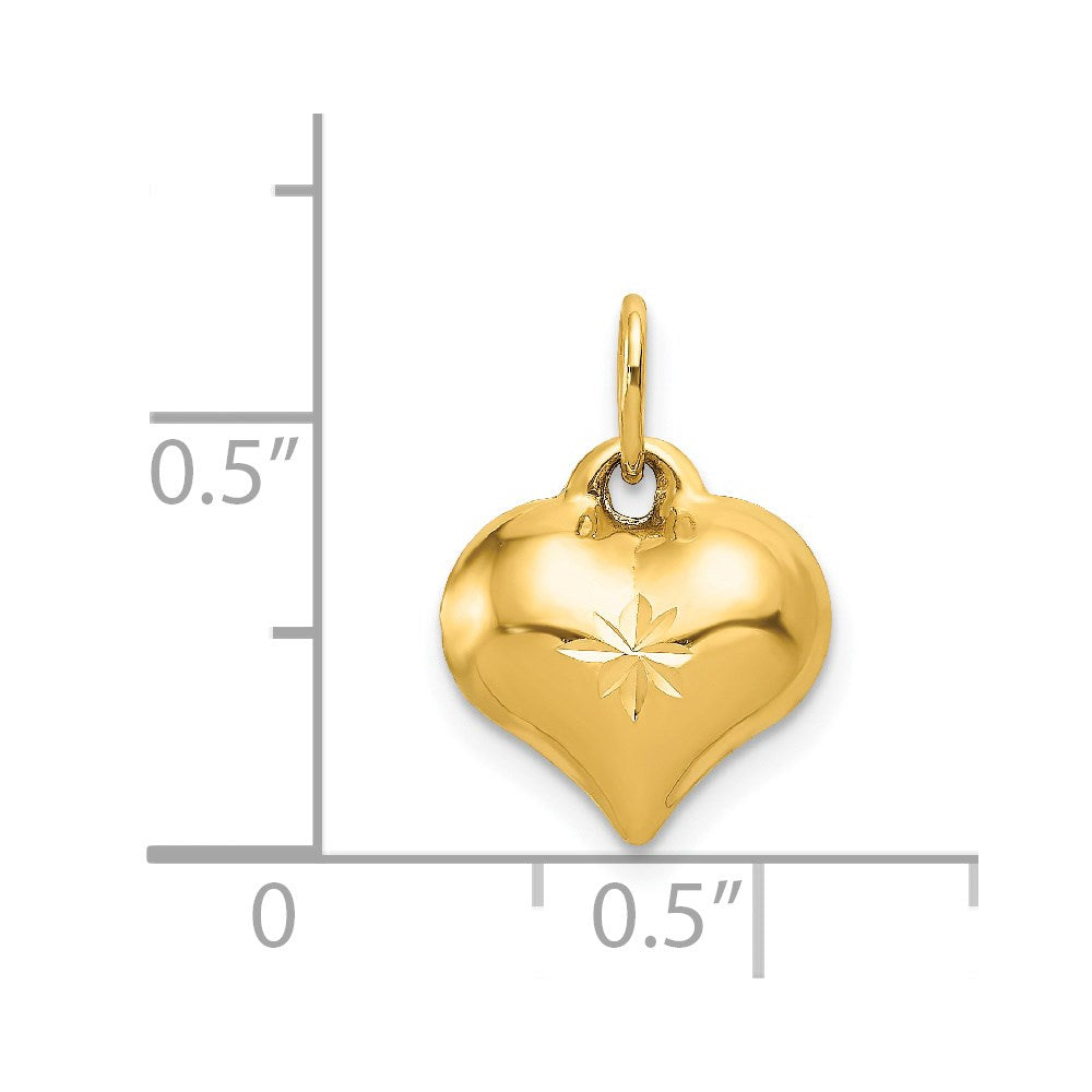 14K Gelbgold Poliert 3-d Diamantiert Gewölbt Herz Charm