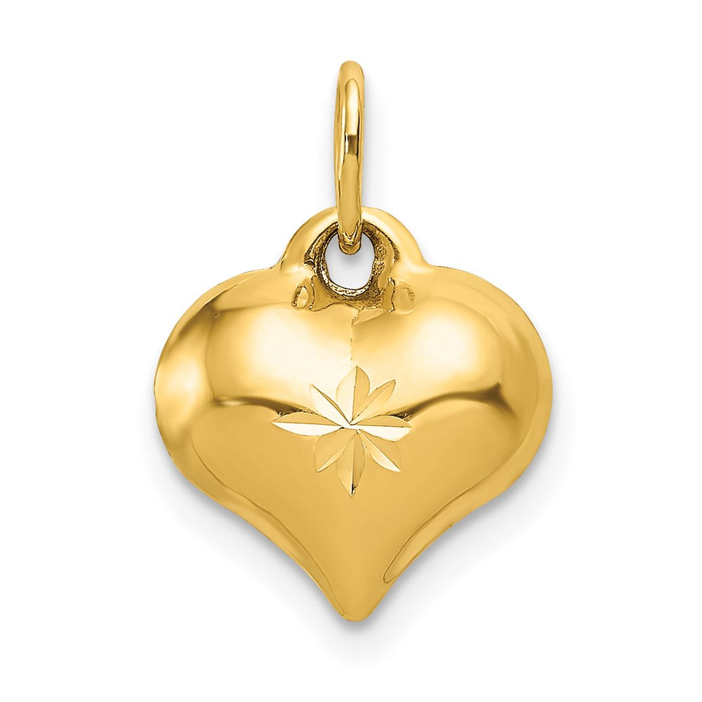 14K Gelbgold Poliert 3-d Diamantiert Gewölbt Herz Charm