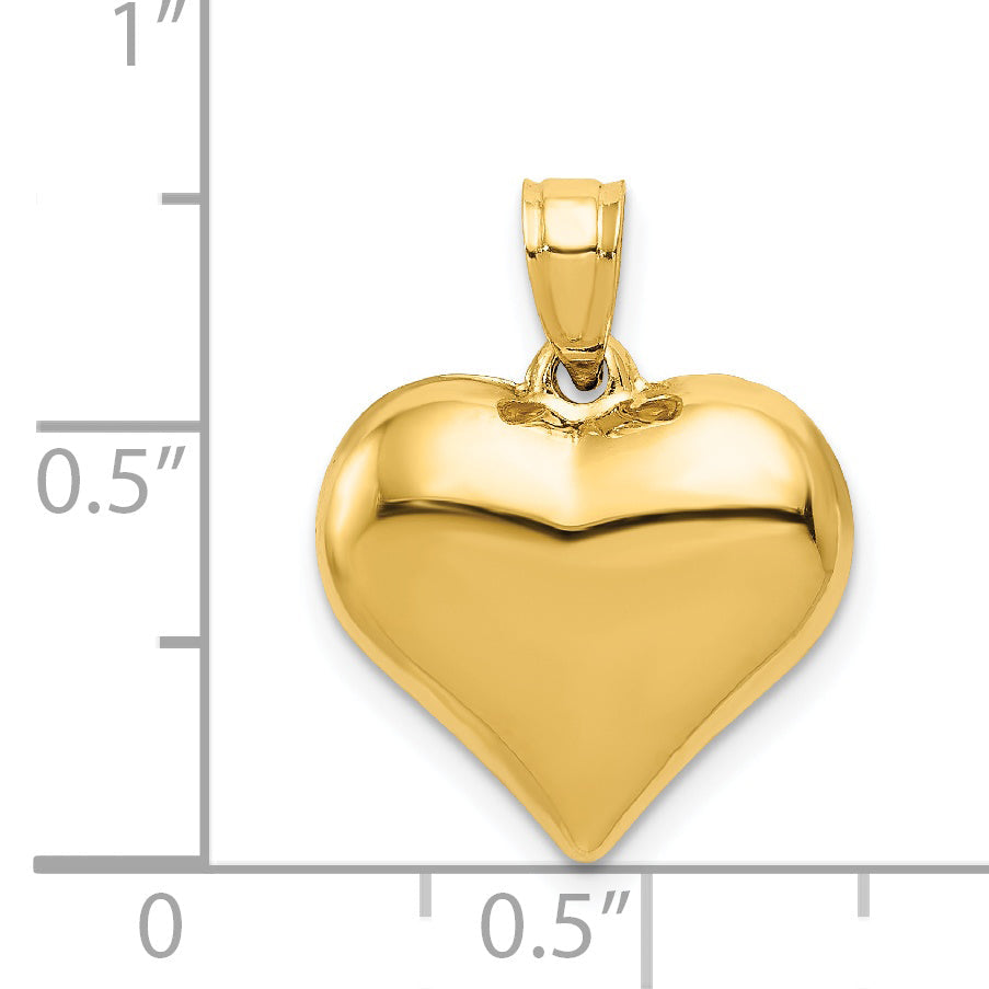 14K Gelbgold Poliert 3-d Gewölbt Herz Anhänger