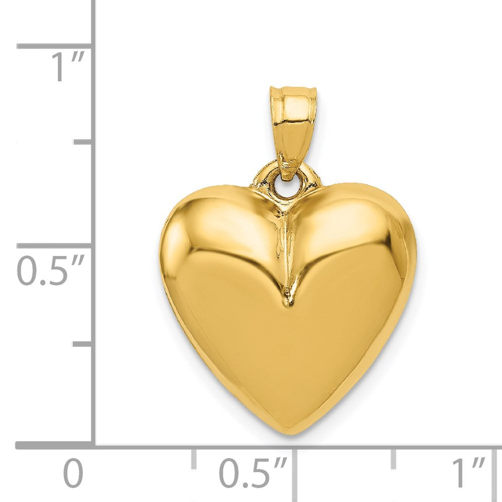 14K Gelbgold Poliert 3-d Gewölbt Herz Anhänger