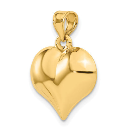 14K Gelbgold Poliert 3-d Gewölbt Herz Anhänger