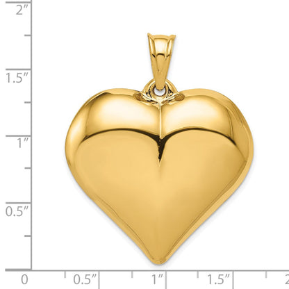 14K Gelbgold Poliert 3-D Großer Gewölbter Herz-Anhänger