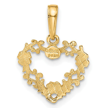 14K Gelbgold Poliert Blumen Rand Herz Anhänger