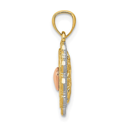 14K Bicolor-Gold mit Weißrhodium-Politur, wendbarer Filigran-Herz-Anhänger
