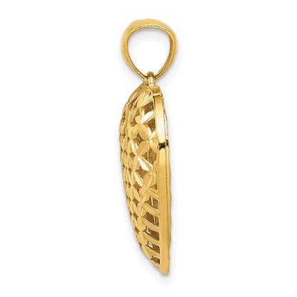 14 Karat Bicolor Gold Polierter Wendbarer Diamantgeschliffener Filigran-Herzanhänger
