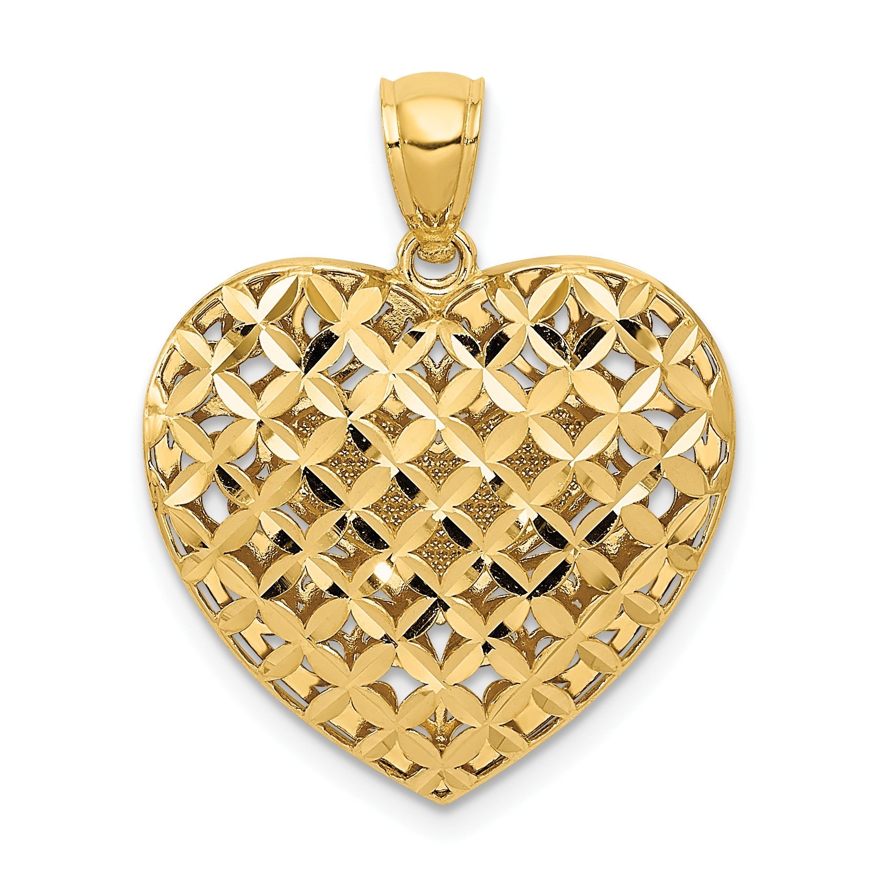 14 Karat Bicolor Gold Polierter Wendbarer Diamantgeschliffener Filigran-Herzanhänger