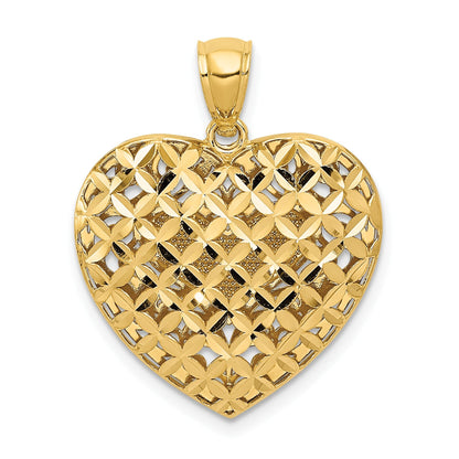 14 Karat Bicolor Gold Polierter Wendbarer Diamantgeschliffener Filigran-Herzanhänger