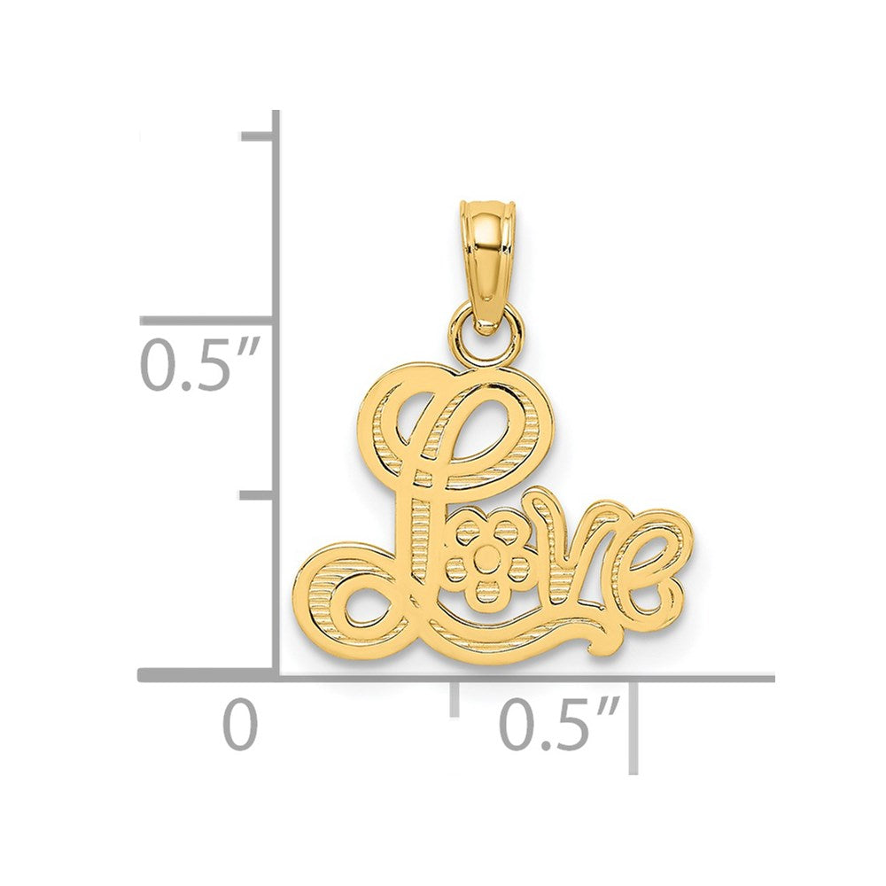 14K Gelbgold Liebe Schreibschrift mit Blume Charm