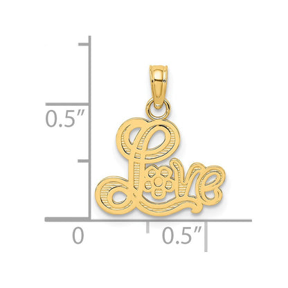 14K Gelbgold Liebe Schreibschrift mit Blume Charm