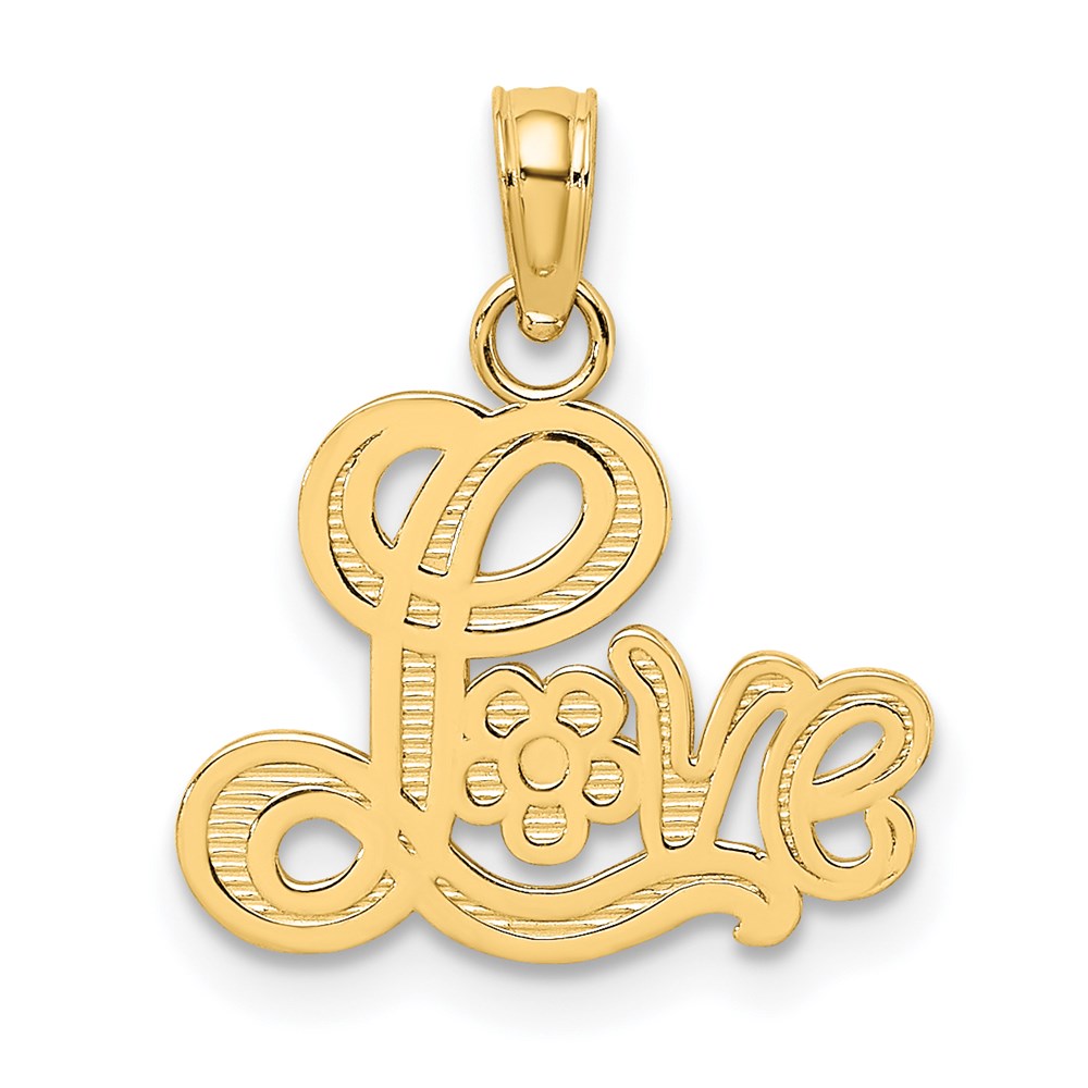 14K Gelbgold Liebe Schreibschrift mit Blume Charm