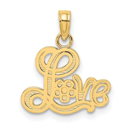 14K Gelbgold Liebe Schreibschrift mit Blume Charm