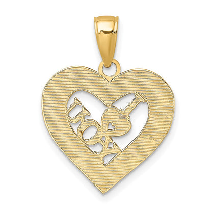14 Karat Gelbgold Charm „I HEART YOU“ in Herzrahmen