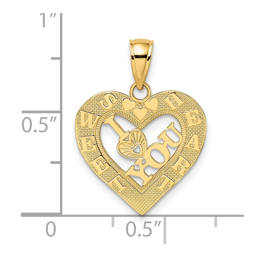 14 Karat Gelbgold Charm „I HEART YOU“ in Herzrahmen