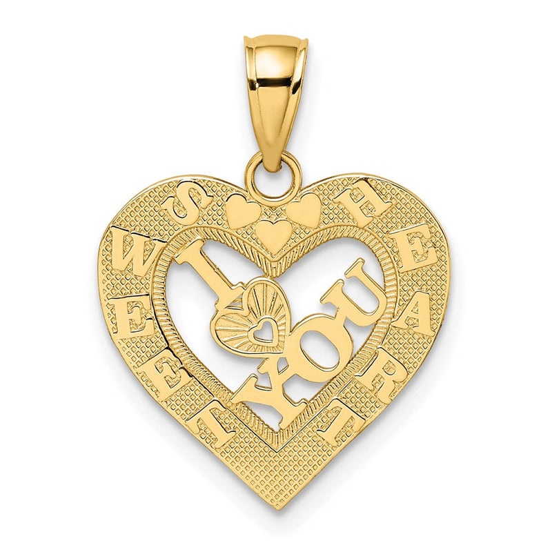 14 Karat Gelbgold Charm „I HEART YOU“ in Herzrahmen