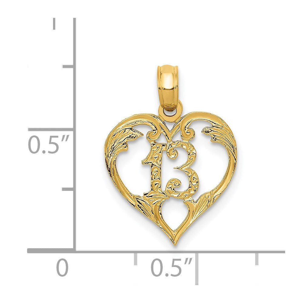 14K Gelbgold 13 in Herz Ausgeschnitten Anhänger