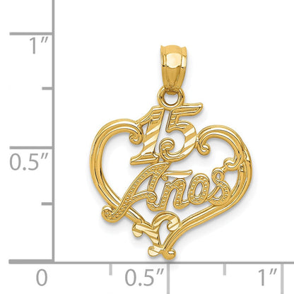 14K Gelbgold Diamantiert 15 Anos Herz Anhänger