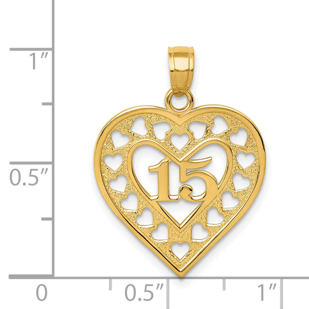 14K Gelbgold 15 in Ausgeschnitten Herz Charm