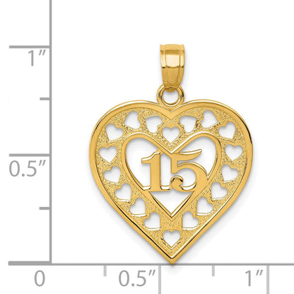 14K Gelbgold 15 in Ausgeschnitten Herz Charm