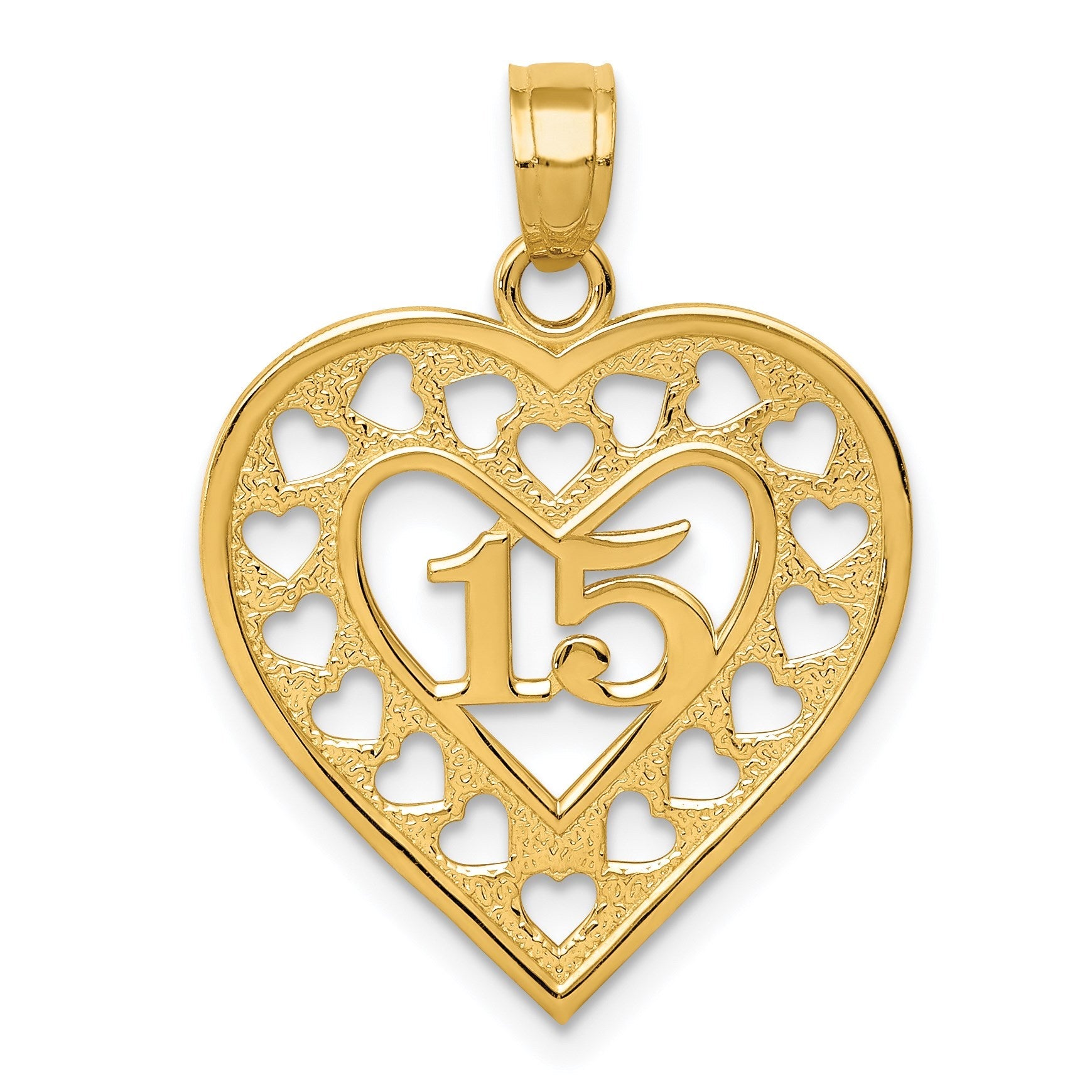 14K Gelbgold 15 in Ausgeschnitten Herz Charm