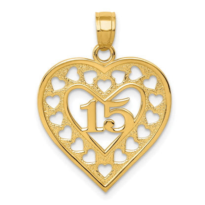 14K Gelbgold 15 in Ausgeschnitten Herz Charm